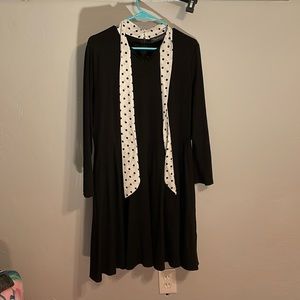 Black and White Polka Dot Tie Neck Dress